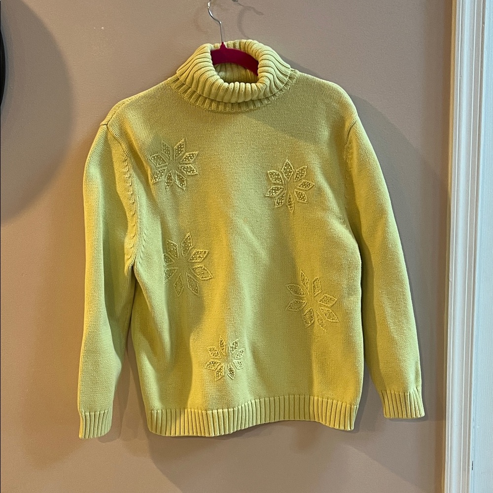 Preswick & Moore Yellow/Green Turtleneck Sweater with Snowflake Motif 2X